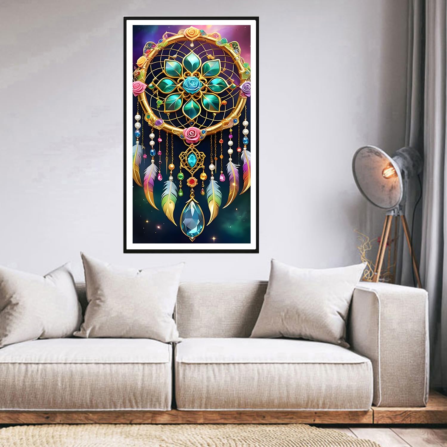 DPHERO DIY Traumfänger Diamant Painting Kits Bilder für Erwachsene Anfänger,5D Mandala Diamond Painting Set,DIY Runde Steine Feder Diamant Kunst Kits, Diamant Art für Zuhause Dekor 40x70 cm