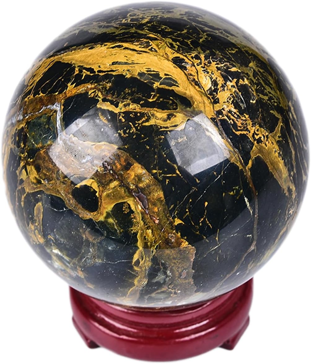 JIC Gem Large Crystal Ball with Stand Pietersite Crystal Ball Gemstone Decorative Ball for Home Decoration Altar Reiki Feng Shui Crystal Gift 80-90mm