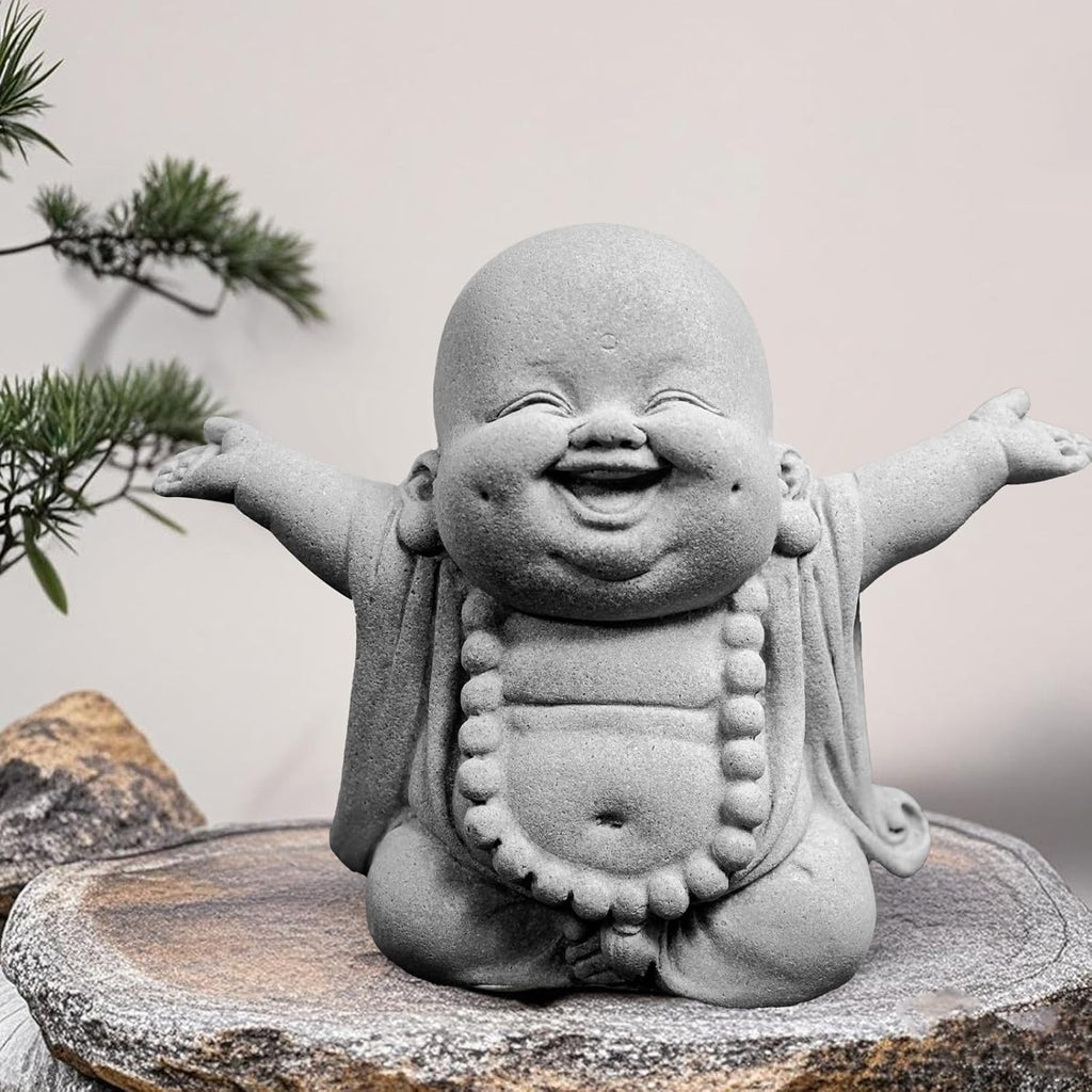 Laughing Buddha Statue,Zen Monk Praying Statue Sculptures Ornament for Garden,Outdoor,Wealth,Good Luck, Indoor,Mini Buddha Fish Tank Decoration