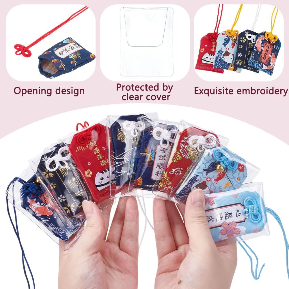 WEBEEDY Pack of 8 Omamori Charms, Japanese Shrine Lucky Blessing Bag, Amulet, Lucky Charm, Blessing Bag, Pendant for Health, Japanese Pendant for Car, Christmas, Christmas Tree Pendant