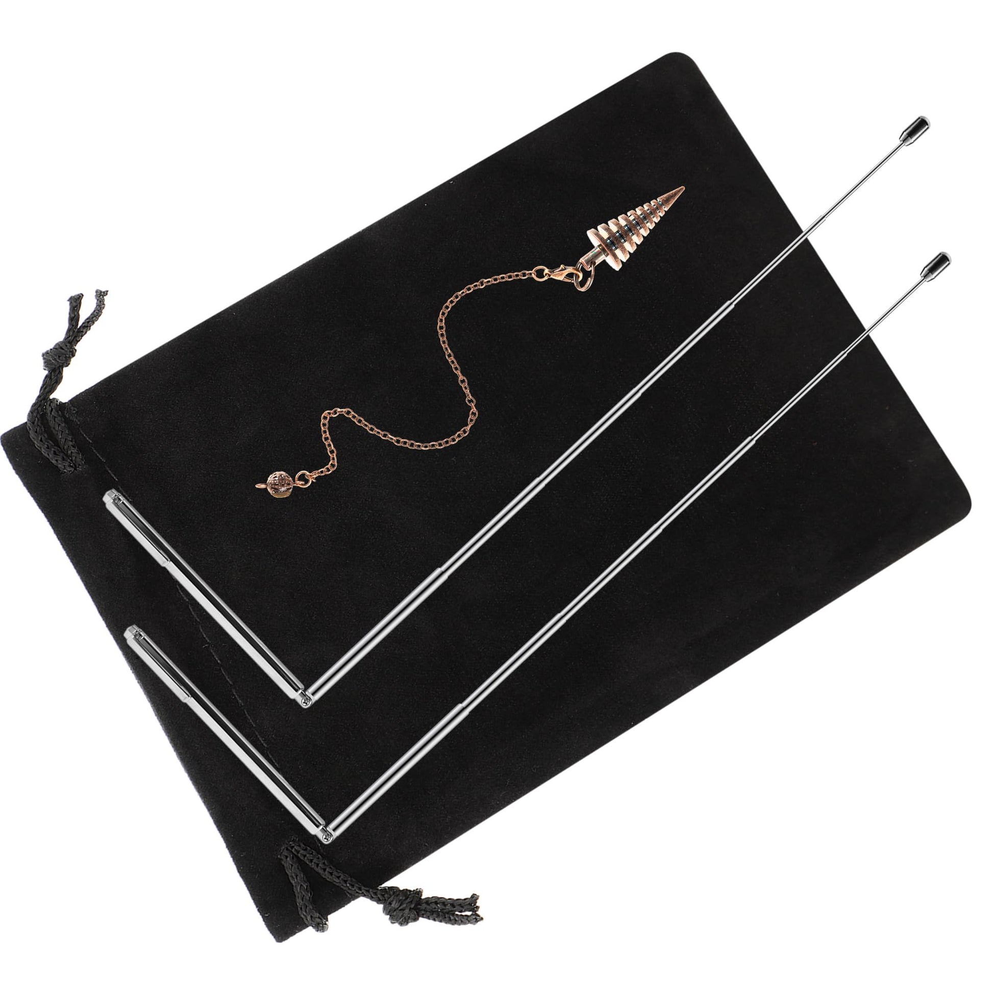 Jadive 3 Stück Wünschelruten Kupfer und Wünschelruten Pendel für Geisterjagd Energieheilung Wünschelwasser inklusive 2 Einziehbare Wünschelruten mit Kupfer Griff und 1 Pendel Anhänger (Gold)