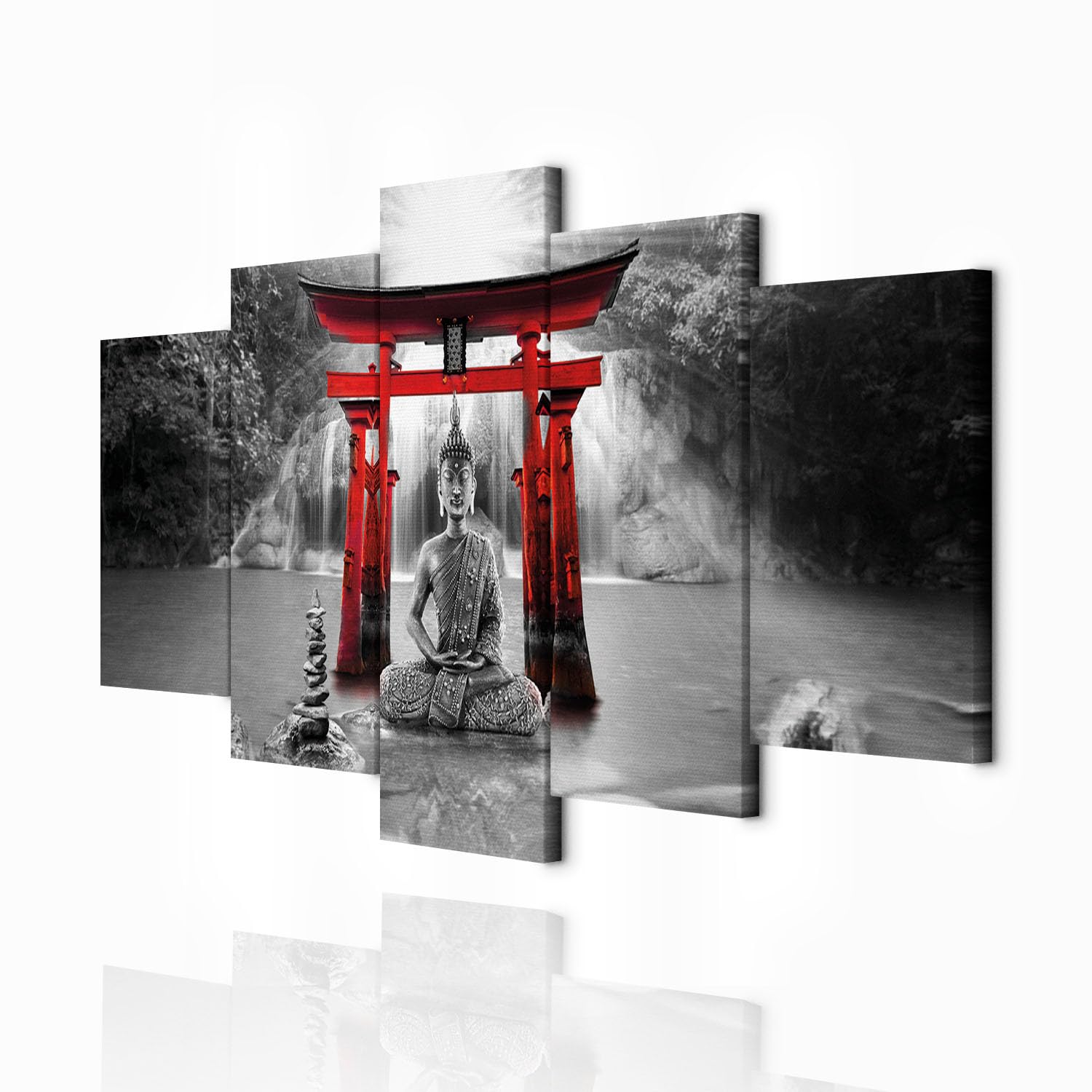 decomonkey Bilder Buddha 200x100 cm 5 Teilig Wandbild Groß Leinwandbild XXL Deko Wohnzimmer Schlafzimmer Wanddeko Pictures For Wall Poster Wall Painting Zen Orient