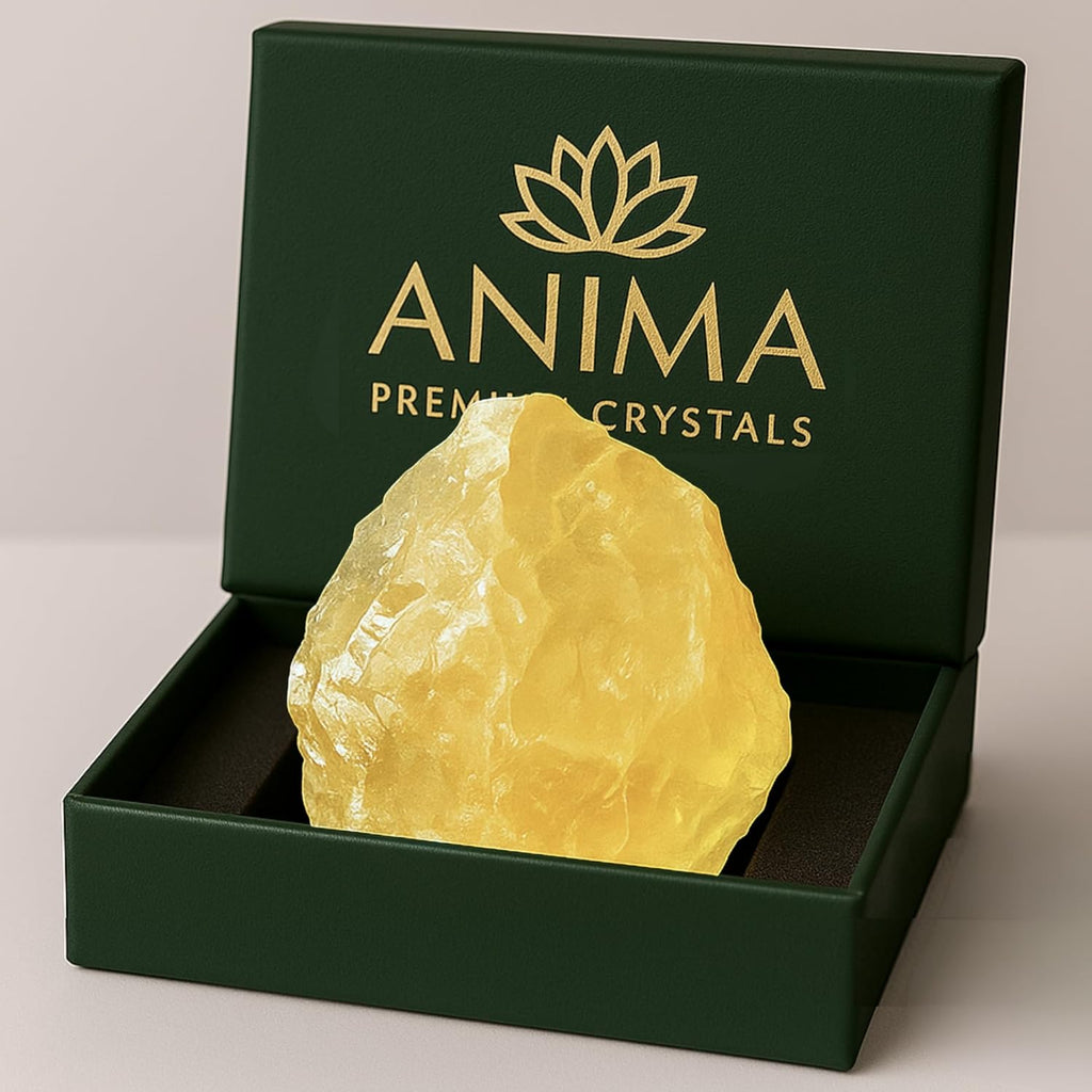Anima Citrin Kristall – Groß 4–5 cm Strahlend Gelber Naturbelassener Rauer Citrin stein für Fülle, Positivität & Selbstvertrauen – Ethisch Gewonnen, Präsentiert in Eleganter Geschenkbox