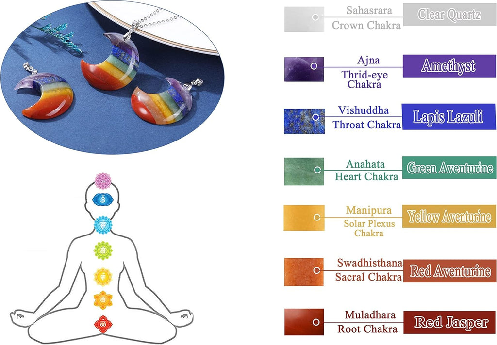 JSDDE 7 Chakra Anhänger Halskette Heilstein Mond Anhänger Kette Amulett Anhänger Reiki Glücksbringer Schmuck