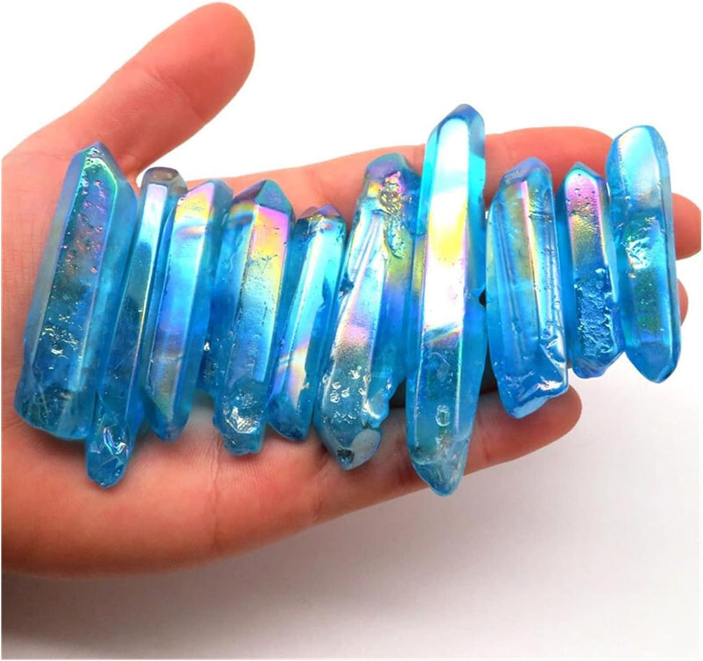 JCAKES Natural Crystal Rough 100g Natural Crystal Titanium Quartz Pillar Angel Blue Aura Quartz Dot Obelisk Wand Home Decoration