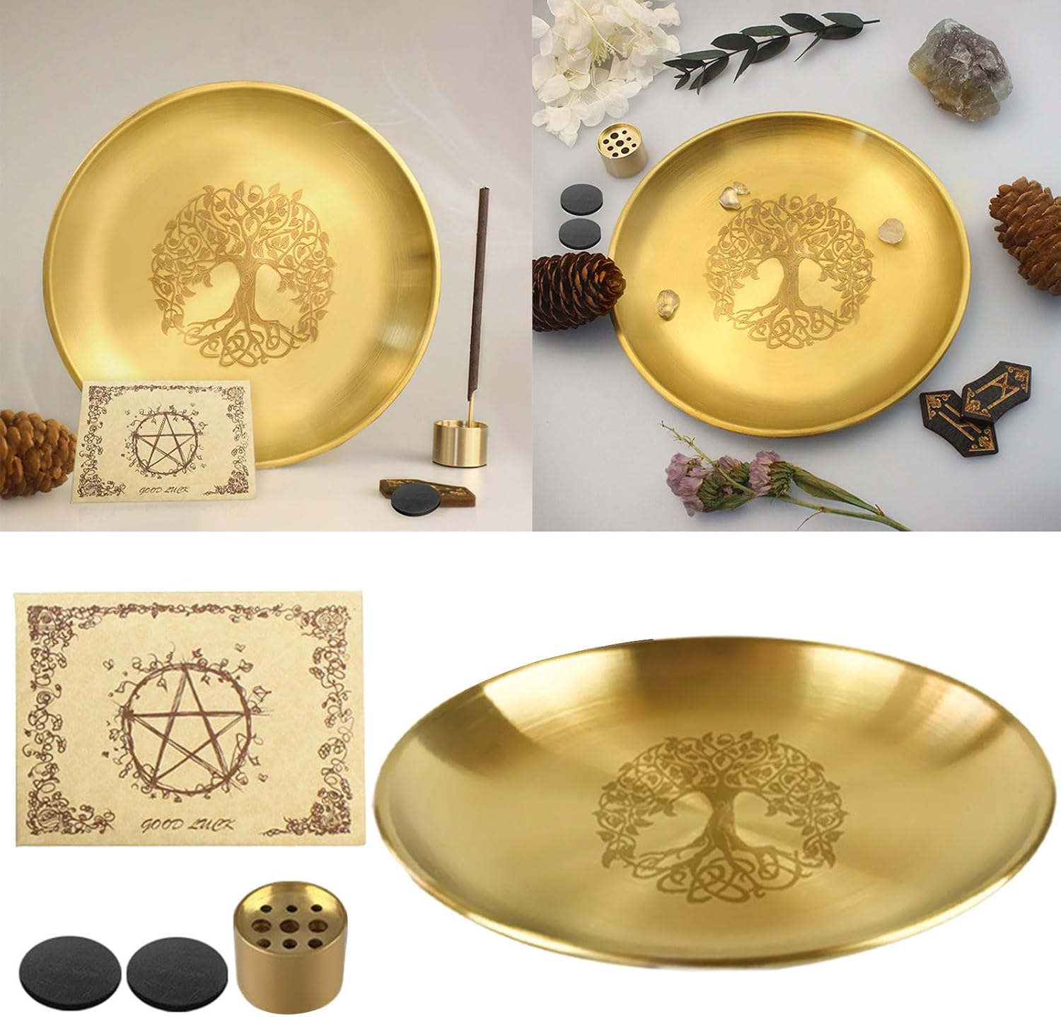 Pagans Ritual Tablett Aus Edelstahl Altar Mit Baummuster Teller Einzigartige Tischdekoration Kerzenhalter Räuchergefäße Pagans Ritual Tablett Dekoration Edelstahl Ornament Schreibtischzubehör