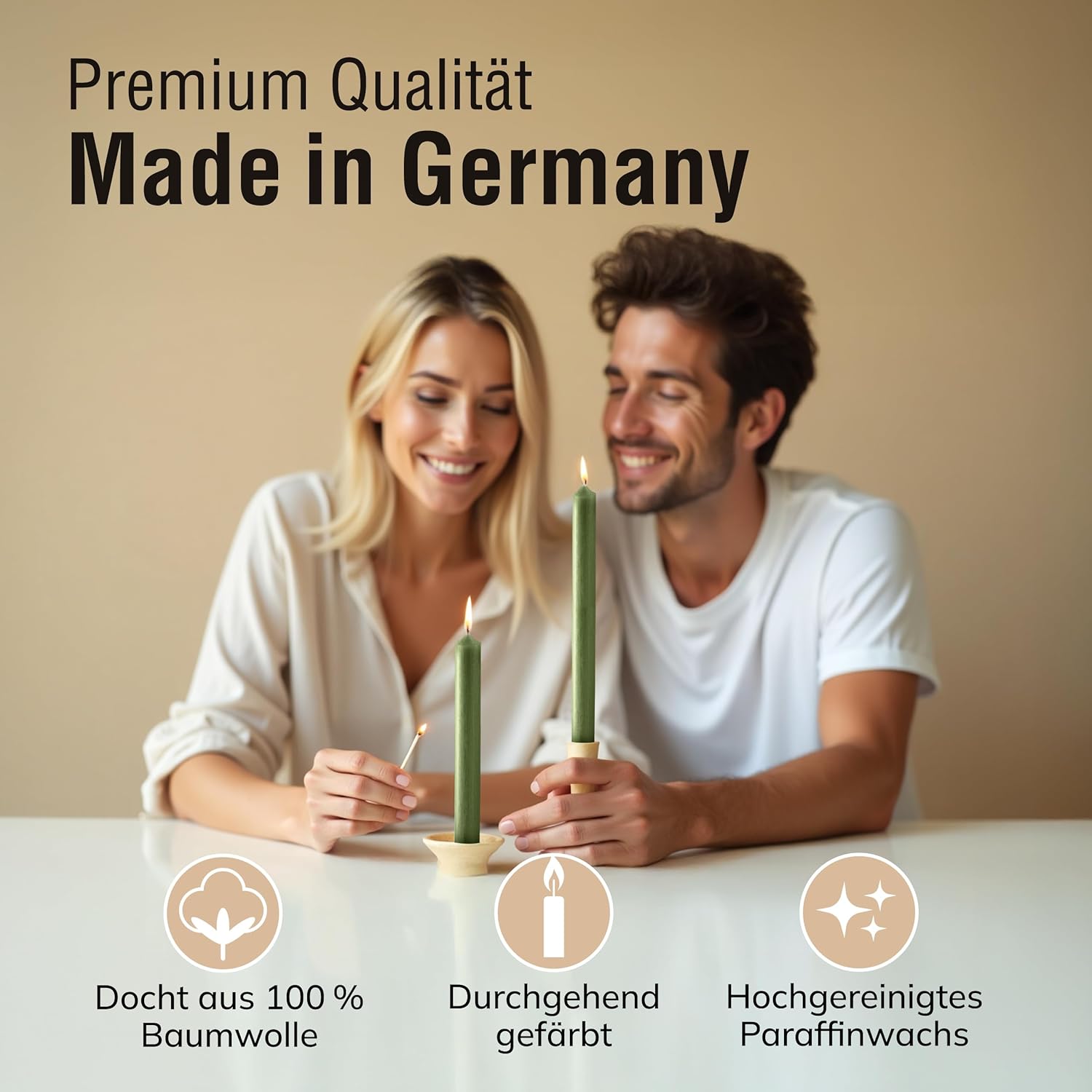 Bunte Stabkerzen Durchgefärbte, 10 Stück, 180mm x 22mm, Spitzkerzen, 8+ Stunden Brenndauer, Made in Germany - Ohne Tropfen & Rußen - Unparfümierte und RAL-Zertifizierte Tafelkerzen (Jade Grün)