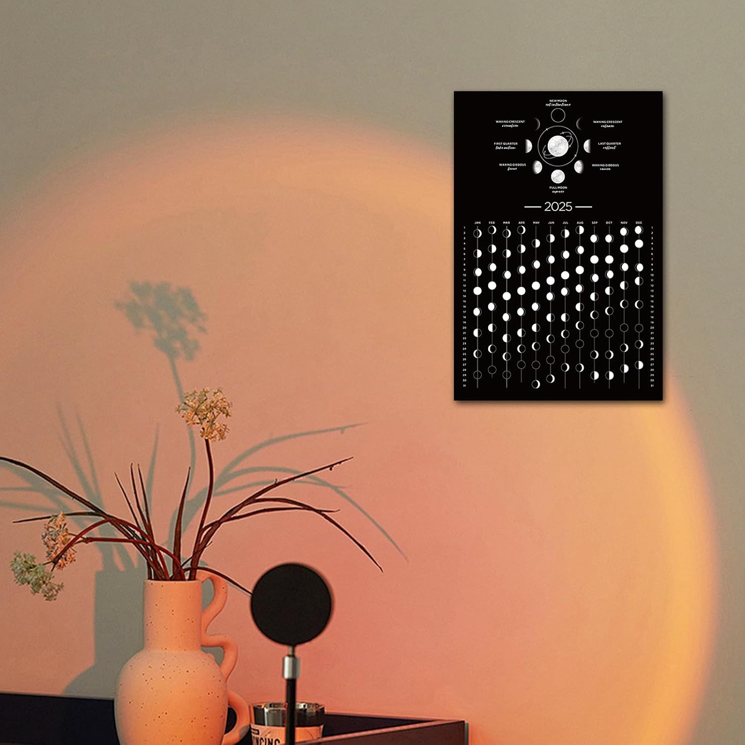 Mondkalender 2025, 2025, Mondphasenkalender, Wandposter, Astrologie-Dekoration, Mondverfolgung, dunkles Mond-Wandposter, Wanddekoration und Kunst (30,5 x 45,1 cm, ungerahmt)