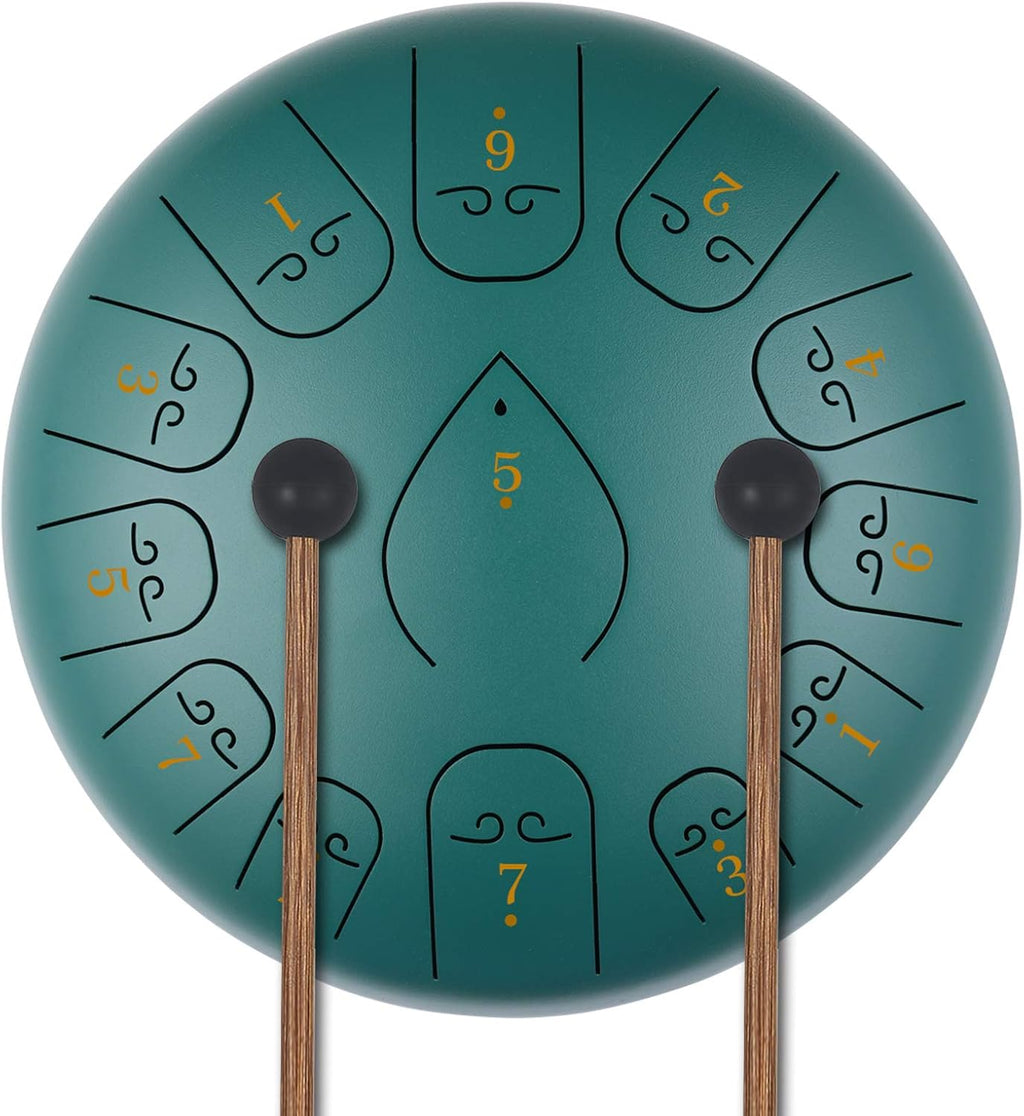 KUD Steel Tongue Drum, 12 Zoll 13 Tone C-Dur Zungentrommel Ätherische Trommel Stahl Handpan Drum Schlagzeug Instrument mit Trommelschlägeln Tragetasche für Meditation Yoga Klangheilung
