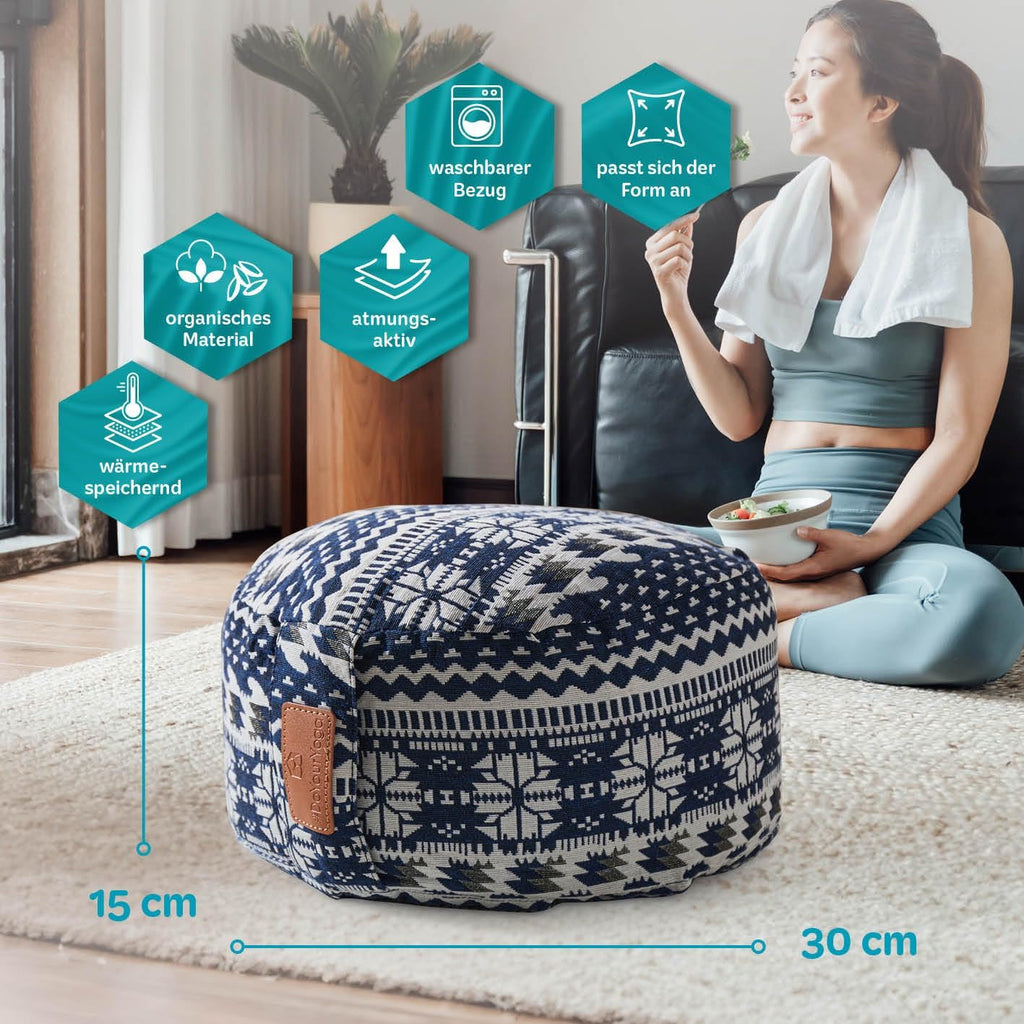 rundes Yogabolster 30cm x 15cm | Waschbarer Bezug |gefüllt mit Bio-Dinkelspelz (KBA) oder Bio-Buchweizenschalen (KBA) | Yoga Kissen für Yin Yoga & Meditation