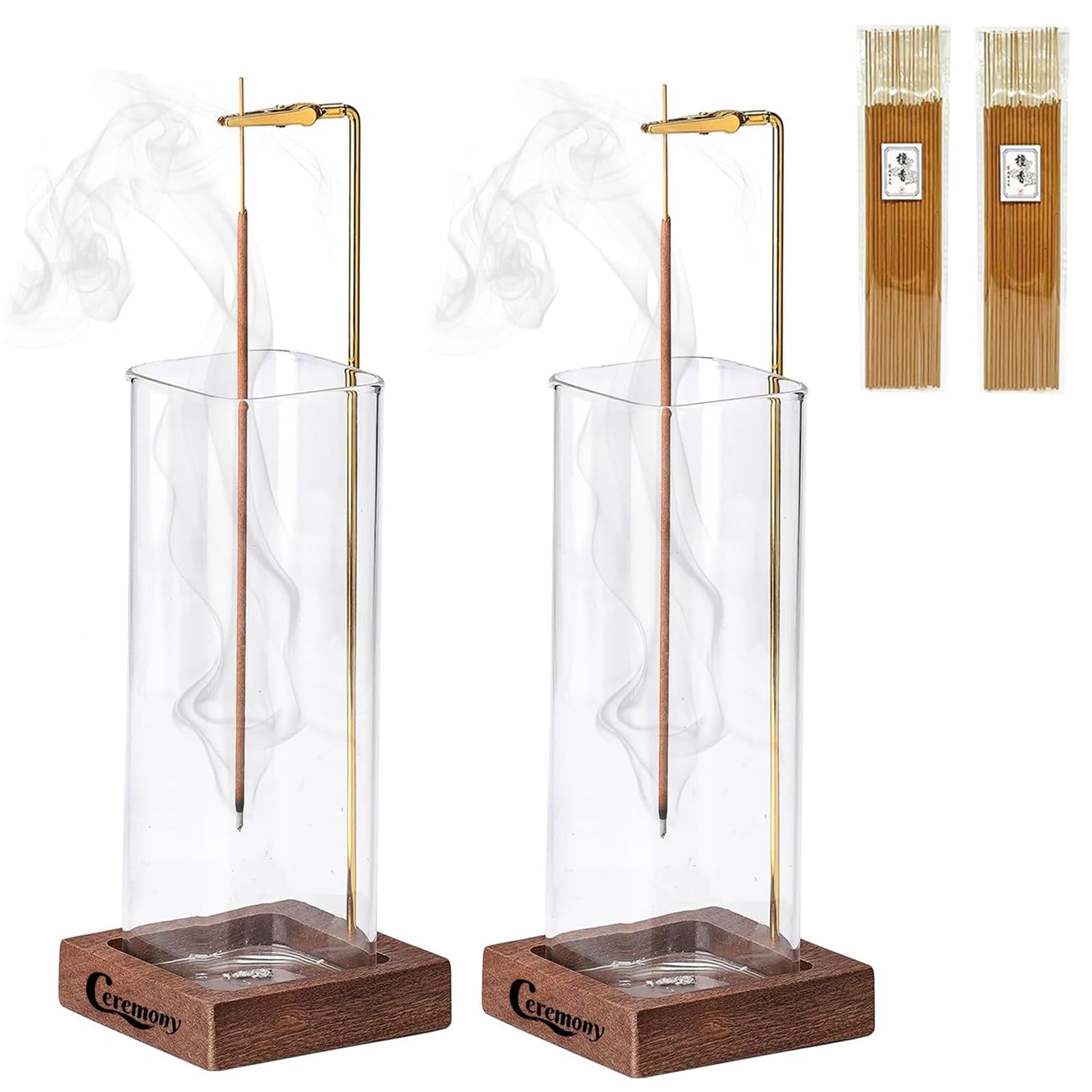 Ceremony Incense Holder,Wooden Incense Holder for Sticks with Ash Catcher | Anti-ash Incense Burner with 20 Incense Sticks and a Ash Brush for Meditation Yoga Spa Room Decor