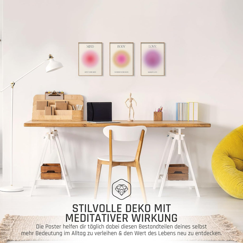 Mind Body Soul Poster Set Achtsamkeit Aura Farben Yoga Wanddeko Inspirierende Bilder Mindfulness Schlafzimmer Deko Wohnzimmer Dekoration Homeoffice Achtsamkeitsposter (6x A4 | Ohne Rahmen)