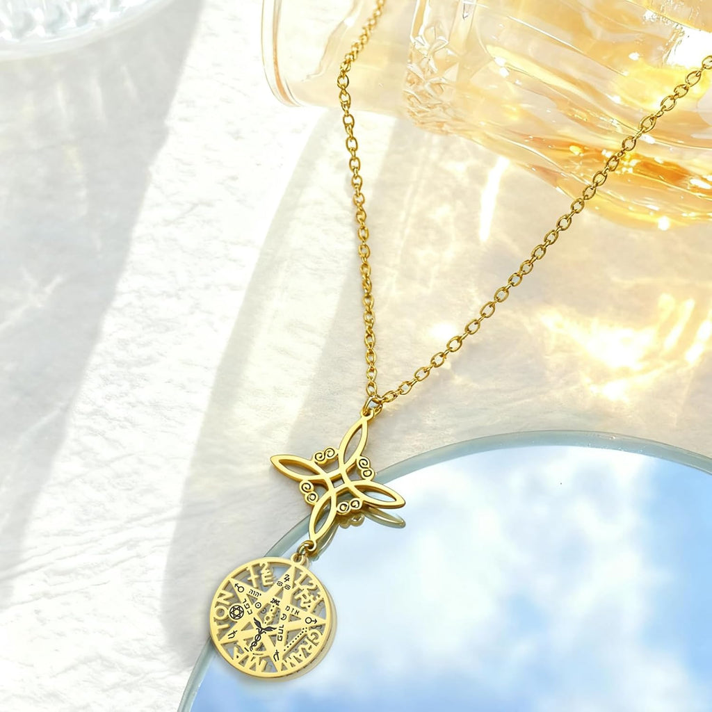 VASSAGO Witch Knot Tetragram Pentagram Necklaces Celtic Knot Pendant Double Protection Witchcraft Pagan Amulet Irish Jewellery for Women Men