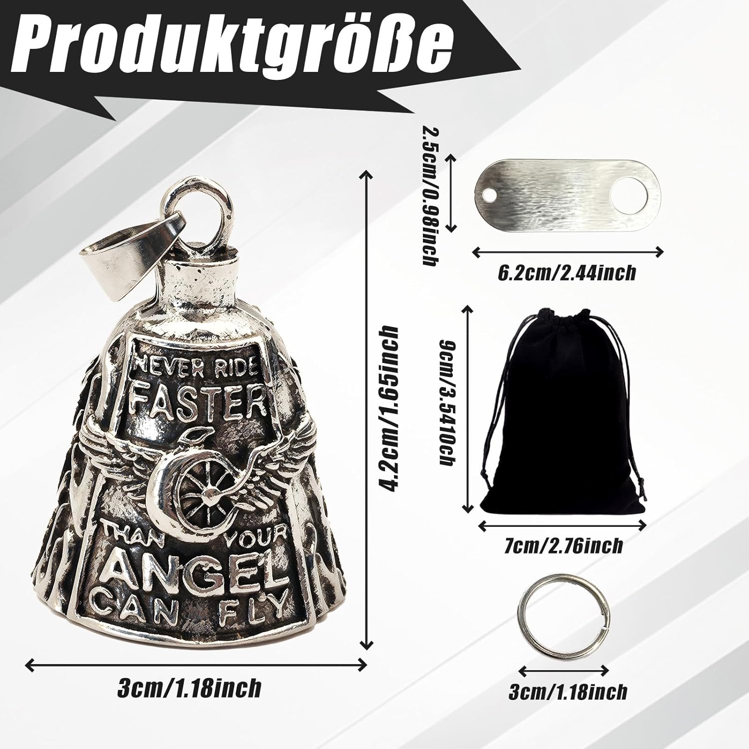 Guardian Bell Biker Bell Reitglocke Motorrad Glöckchen mit Schlüsselanhänger und Ring, Biker Glücksglocke mit Beutel