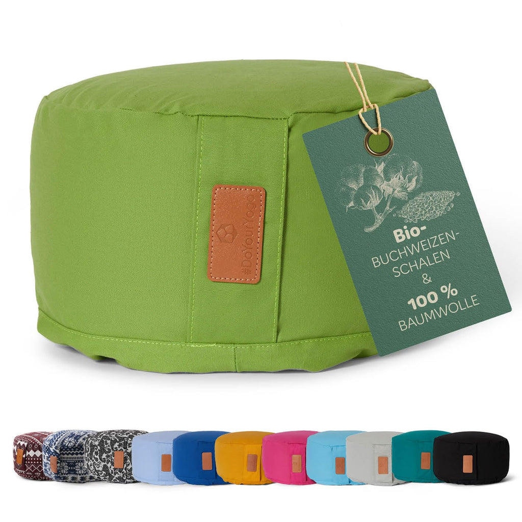 rundes Yogabolster 30cm x 15cm | Waschbarer Bezug |gefüllt mit Bio-Dinkelspelz (KBA) oder Bio-Buchweizenschalen (KBA) | Yoga Kissen für Yin Yoga & Meditation