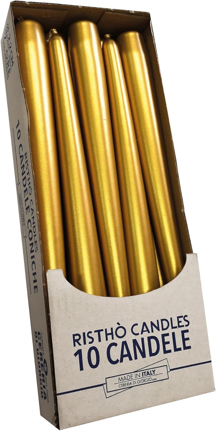 10 x Gold Tapered Candles Diameter 2.2cm Height 25cm