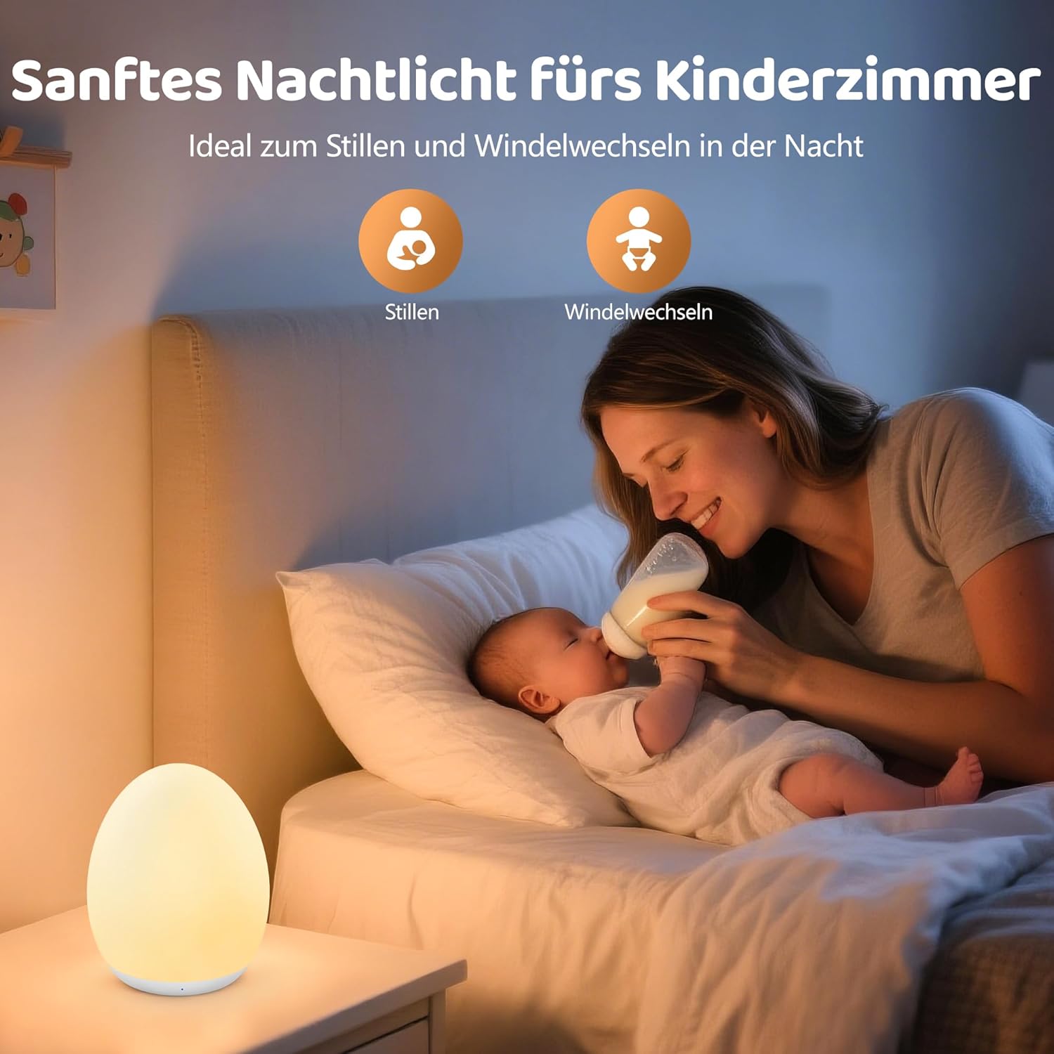 MediAcous Night Light, Night Lamp, Children's / Baby Night Light with 8 Colours & Nursing Light, Dimmable, USB LED Night Light with 1H Timer & Touch, Decoration for Baby and Toddler's Room Night Light