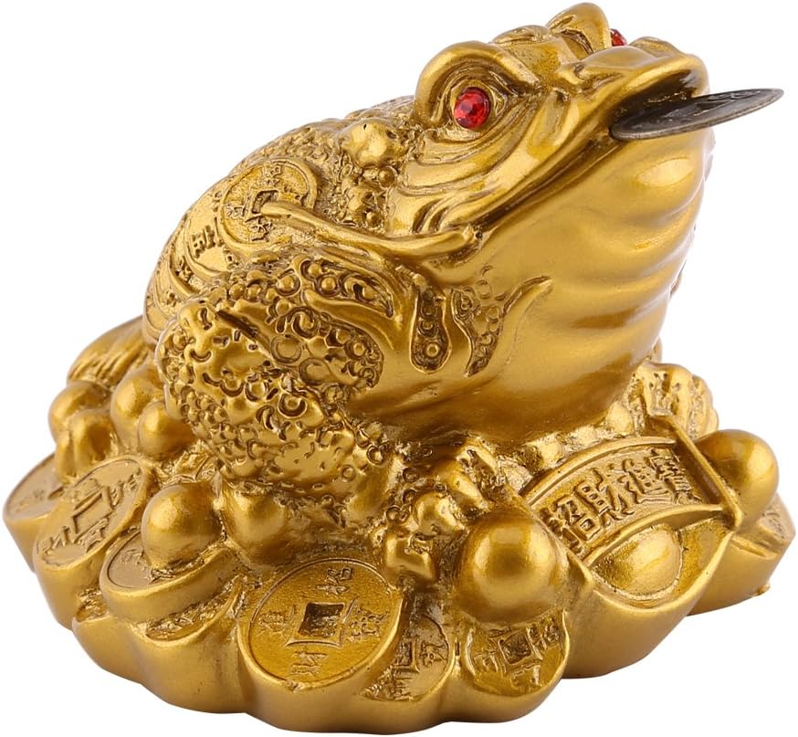 Lucky Money Frog/Toad, Feng Shui Toad/Frog Treasure Basin Statue With Coin Attract Wealth and Good Luck, Feng Shui Decoration(65×60×50mm-Brass)