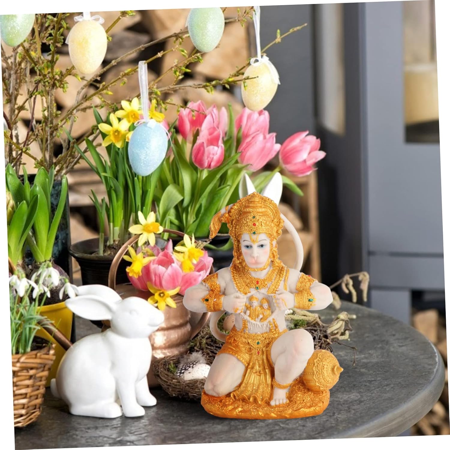 MAGICLULU kniende Affenstatue klein groß Mönch Skulptur Dekorationen wohnungseinrichtung wohnungsdeko tischdeko esstisch Hindu-Affengott-Statue Tischdekoration Wohnaccessoires Harz Golden