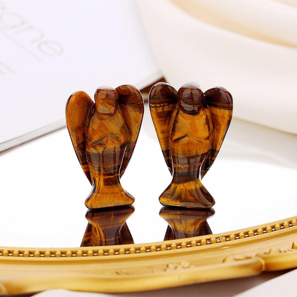 XIANNVXI Tigerauge Schutzengel Kristalle Engel Figur Heilung Kristall Edelsteine Poliert Steine Statue Reiki Angel Figur Schutzengel Geschenk