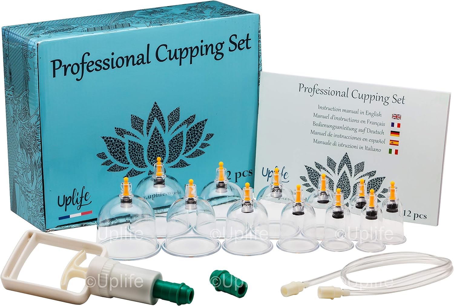 Uplife Schröpfgläser mit Vakuumpumpe - Schröpfset mit 24 Gläsern für Schröpfen & Cupping Therapie - Schröpfgerät & Massage Set Physiotherapie Zubehör - Cupping Set