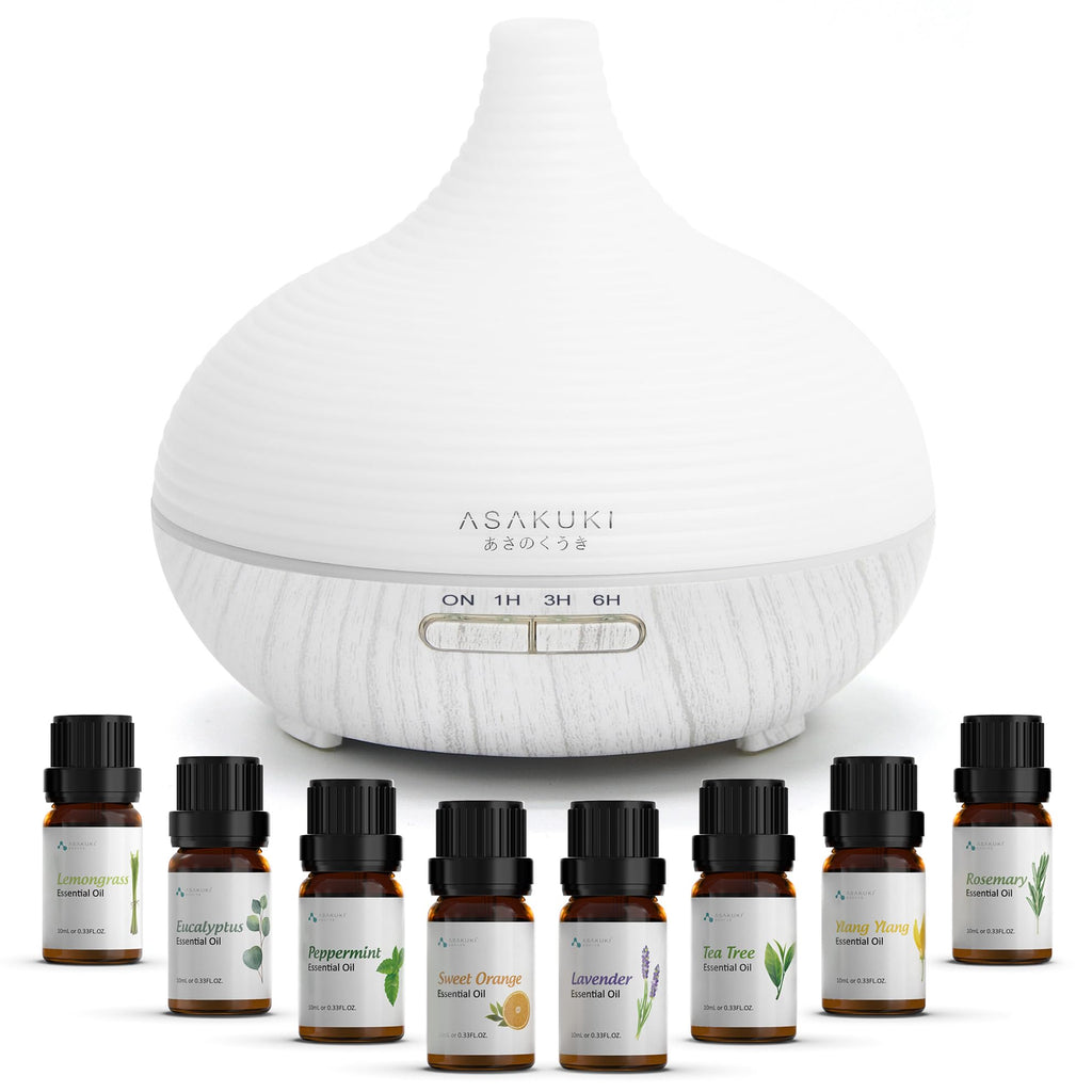 Asakuki Aroma Diffuser for Fragrance Oils, 300 ml Premium Ultrasonic Humidifier for Aromatherapy Oils with 7-Colour LED Light, BPA-Free for Bedroom, Office, Spa