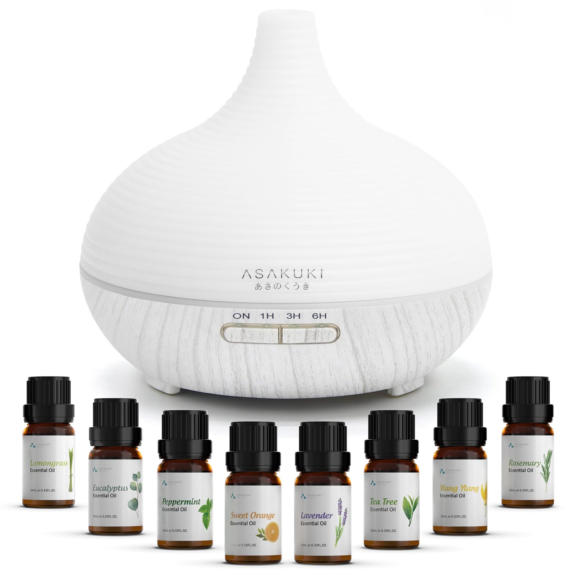 Asakuki Aroma Diffuser for Fragrance Oils, 300 ml Premium Ultrasonic Humidifier for Aromatherapy Oils with 7-Colour LED Light, BPA-Free for Bedroom, Office, Spa