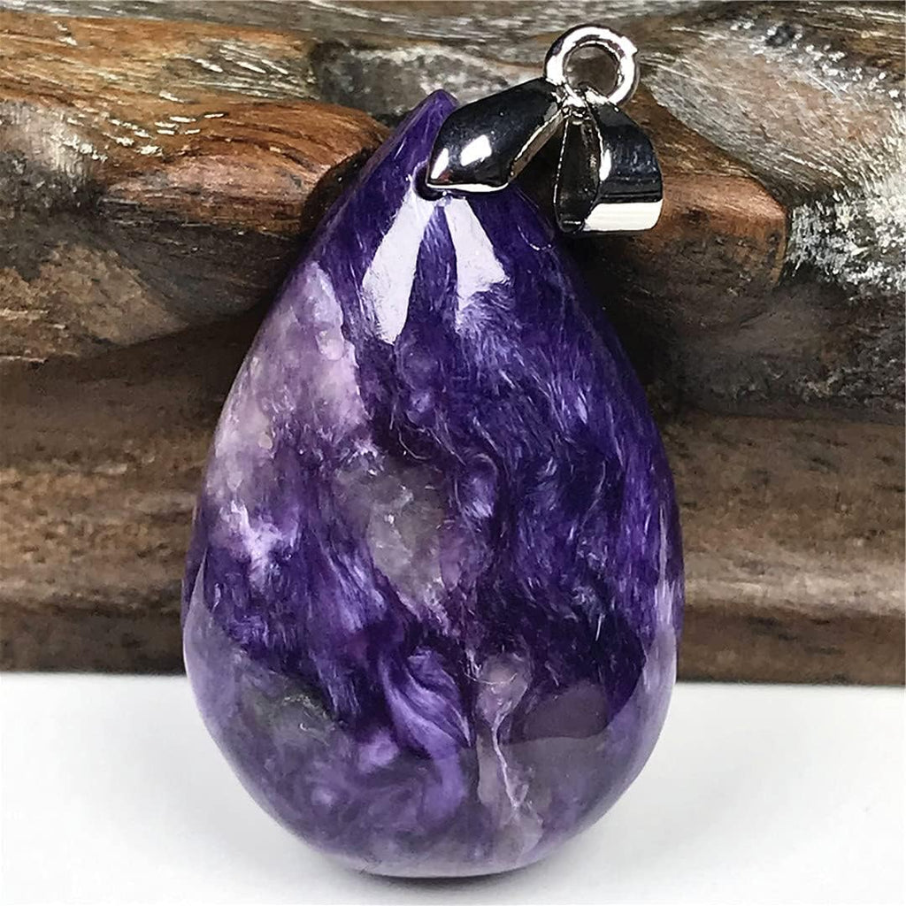 PHONME Natural Charoite Pendant Purple Charoite Crystal Stone Jewelry for Women Men Healing Gift 30x19x8mm Beads Silver Water Drop Gemstone AAAAA Fashion Accessories