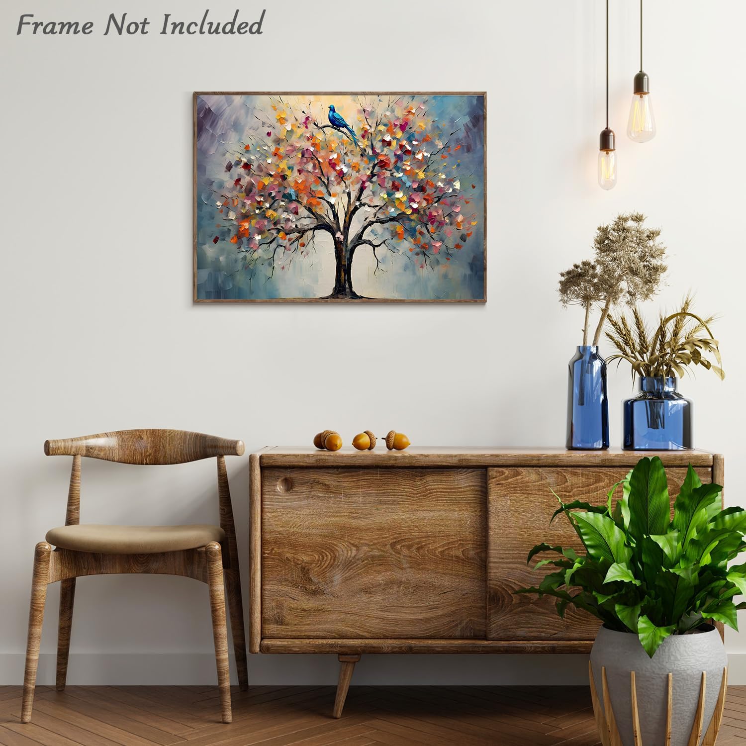 Bunter Baum des Lebens Bild, Vintage Blumen Baum Malerei Bild für Schlafzimmer Wohnzimmer Dekor 30×40 cm Ohne Rahmen