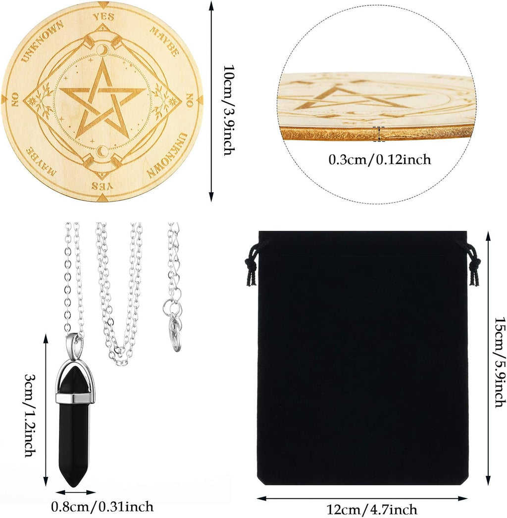 Stern Pendel Brett Wünschelrute Wahrsagen Metaphysische Message Board Holz Brett mit Kristall Wünschelrute Pendel Halskette Hexerei Wicca Altar Supplie Kit