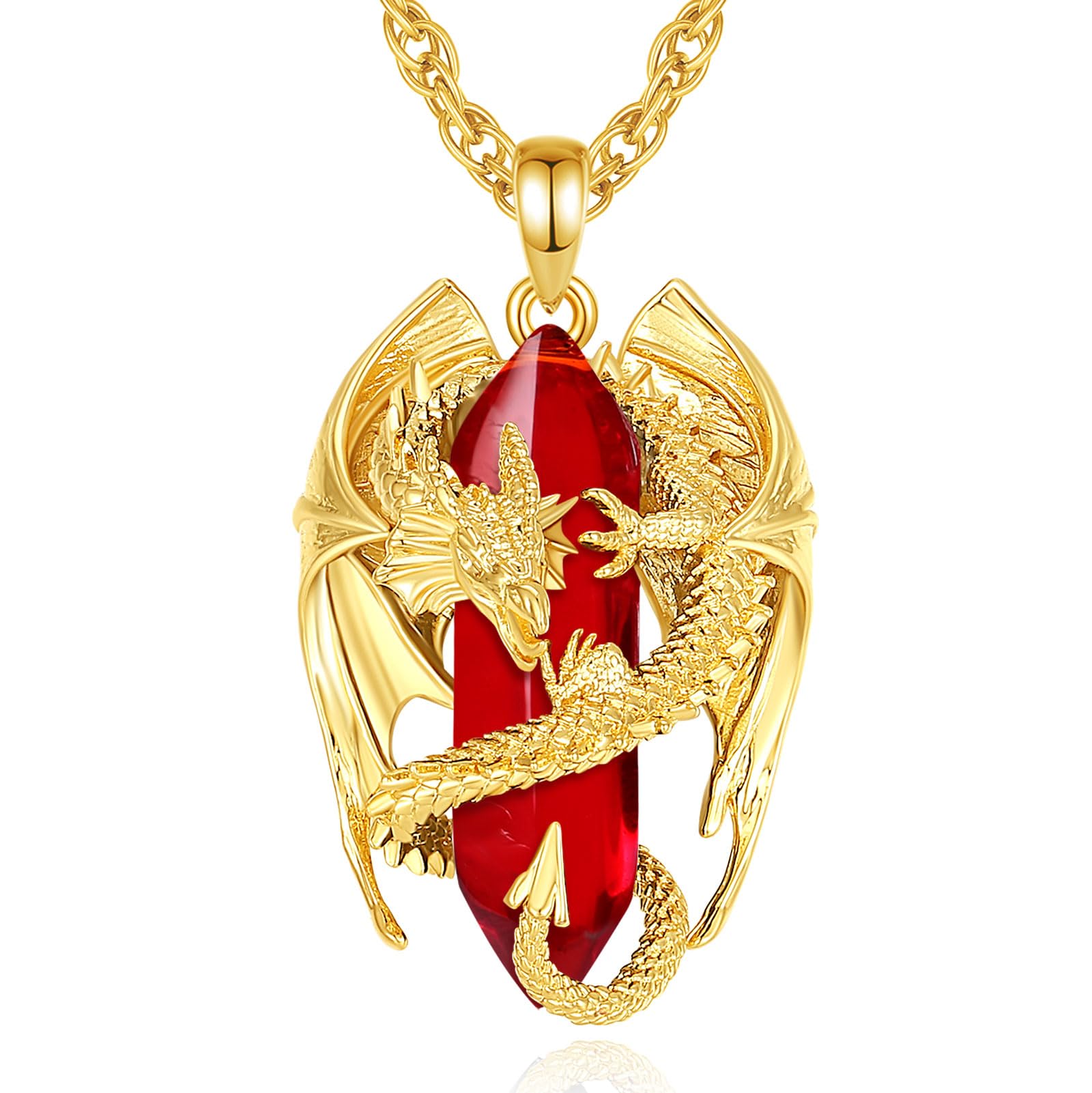 INFUSEU Kristall Drachen Kette, Nordischer Drache Gewickelter Zylinder Edelstein Kristall Anhänger Sechseckiger Heilkristall Anhänger Gothic Naturkristall-Schmuck Geschenk für Männer Frauen