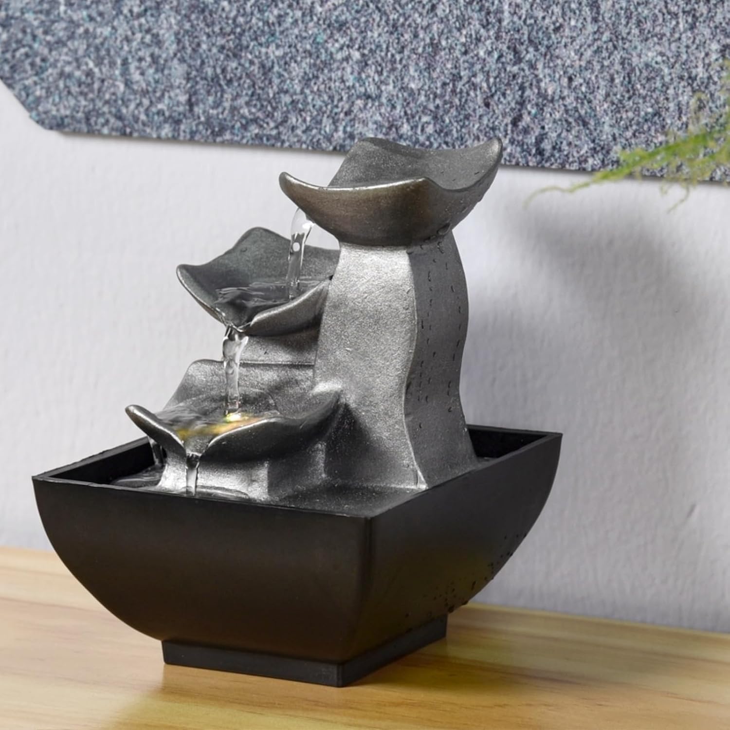 zen' Light Natural Boro Fontaine Resin Silver 13 x 13 x 17 cm