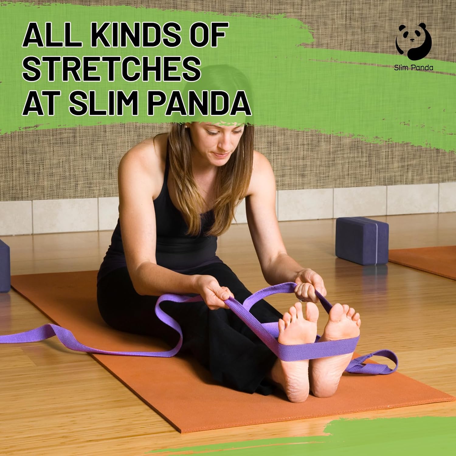 Slim Panda Yogagurt aus Baumwolle - Praktisches Zubehör für Dehnen und Fitness, Band Mit Schiebeschnalle aus Metall für Anfänger & Fortgeschrittene, Mehrere Farben (180/250cm)