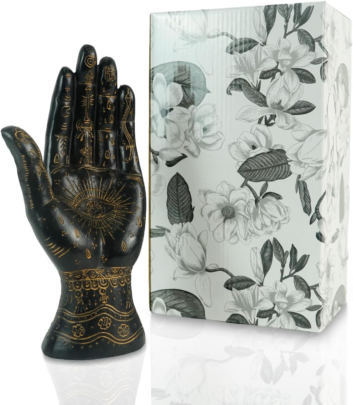 Palmistry Hand Resin Statue Telling Palm Reading, Ancient Mystical Palm with Lines and Symbols Sculpture for Palm Readers（Black）