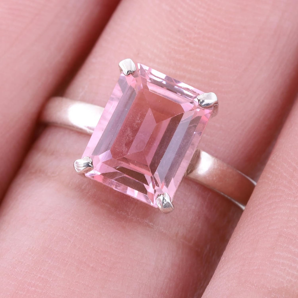 Kunzite Quartz Ring 925 Sterling Silver Ring Handmade Faceted Gemstone Rings for Women (56)