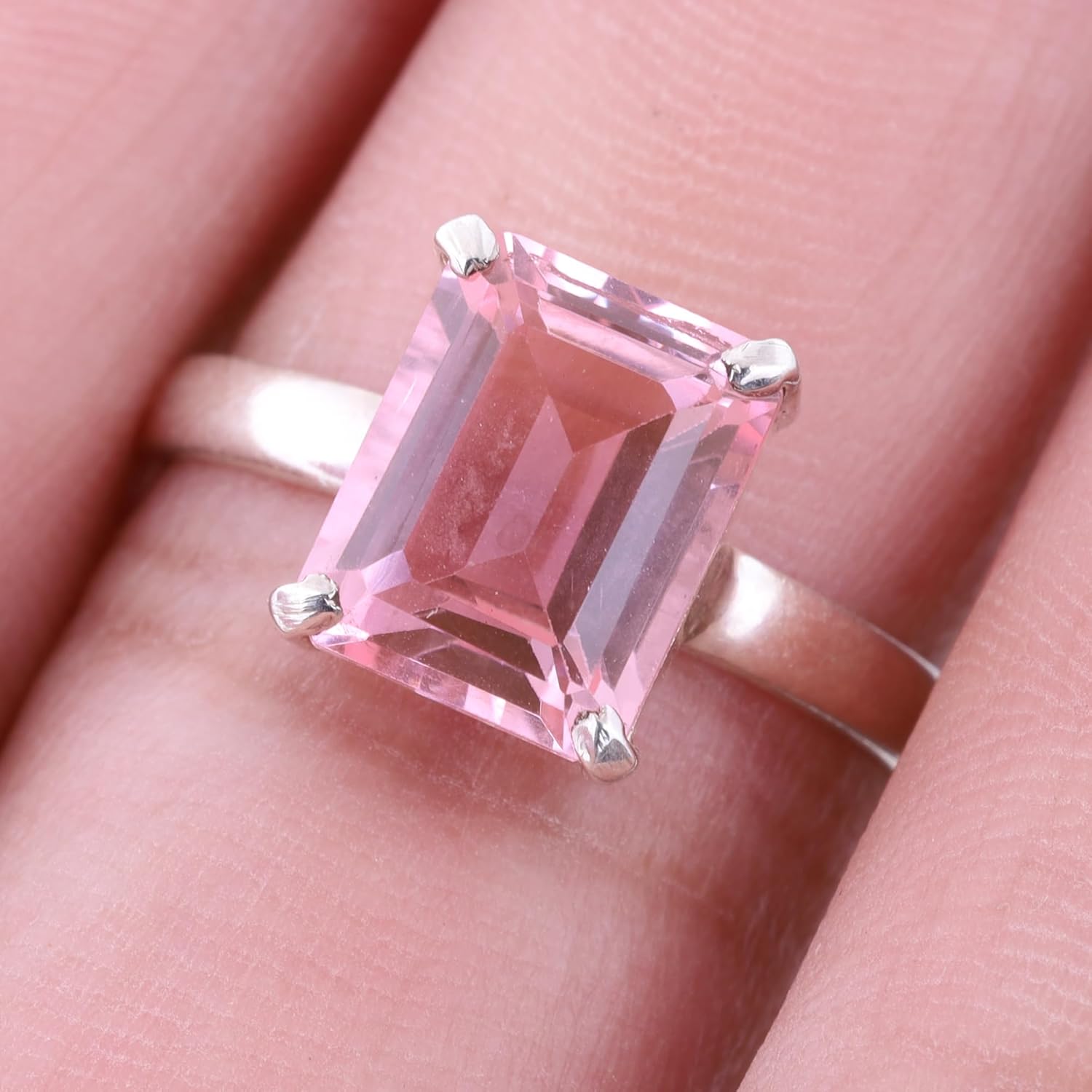 Kunzite Quartz Ring 925 Sterling Silver Ring Handmade Faceted Gemstone Rings for Women (56)