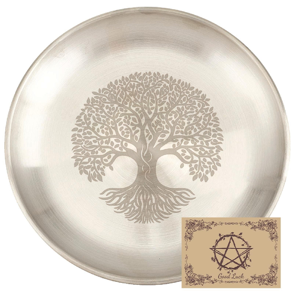 CREATCABIN Kreuz Opferschale Altar Ritualplatte Edelstahl Goldene Kristall Aufbewahrung Flache Schale Rundes Tablett Gebetsschale Kerzenhalter Schmuckschale Zum Räuchern Räuchergefäß 14x14cm