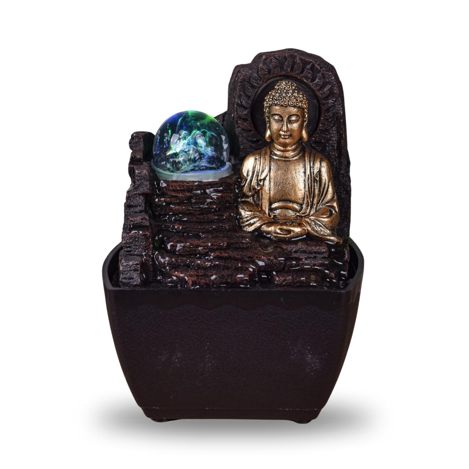 zen' Light Natural Boro Fontaine Resin Silver 13 x 13 x 17 cm