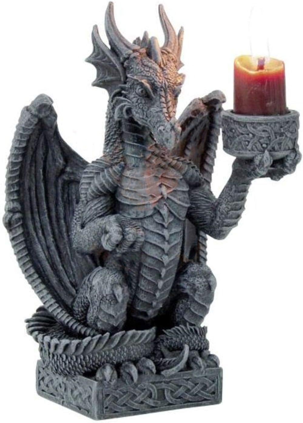 Dragon Candle Holder Figure 16 cm - Mystical Dragon Candle Holder Made of Polyresin - Fantasy Decorative Figure for Living Room, Shelf & Altar - Hand-Painted Dragon Statue with Candle Holder - Gothic