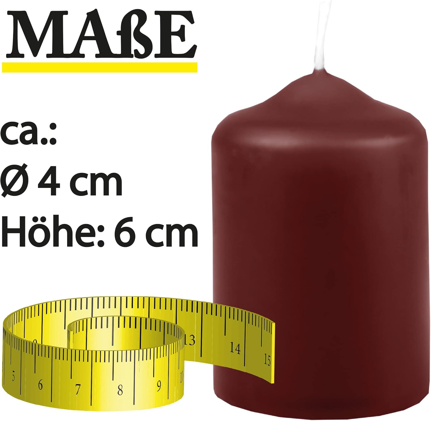Wachskerzen Stumpenkerzen Braun Ø4cm x 6cm (6 Stück) Teelicht Durchmesser, in vielen Farben - Hergestellt in EU - Kerzen Blockkerzen - Wachs