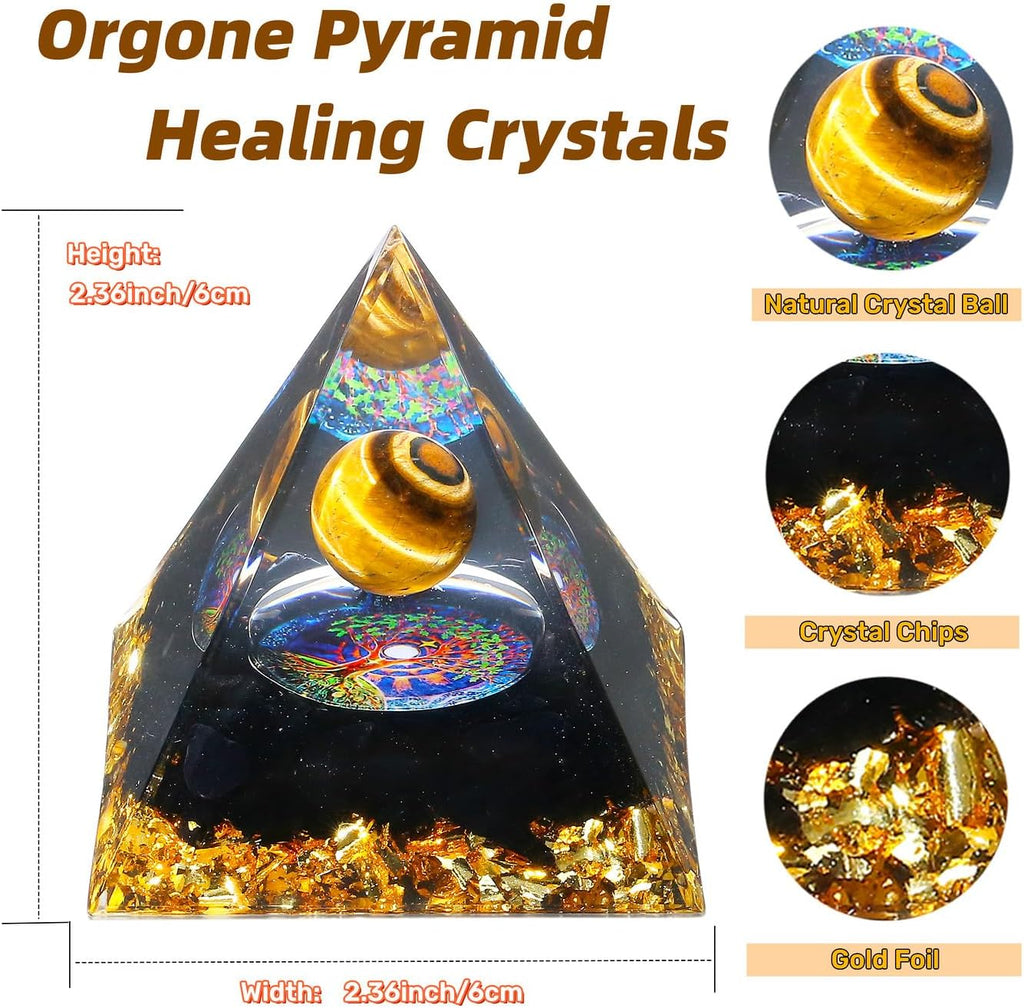 XIANNVXI 2.4" Große Pyramide Tigerauge Obsidian Stein Kristalle Edelsteine Pyramiden Natürliche Witchy Decor Energie Geschenke für Frauen Männer