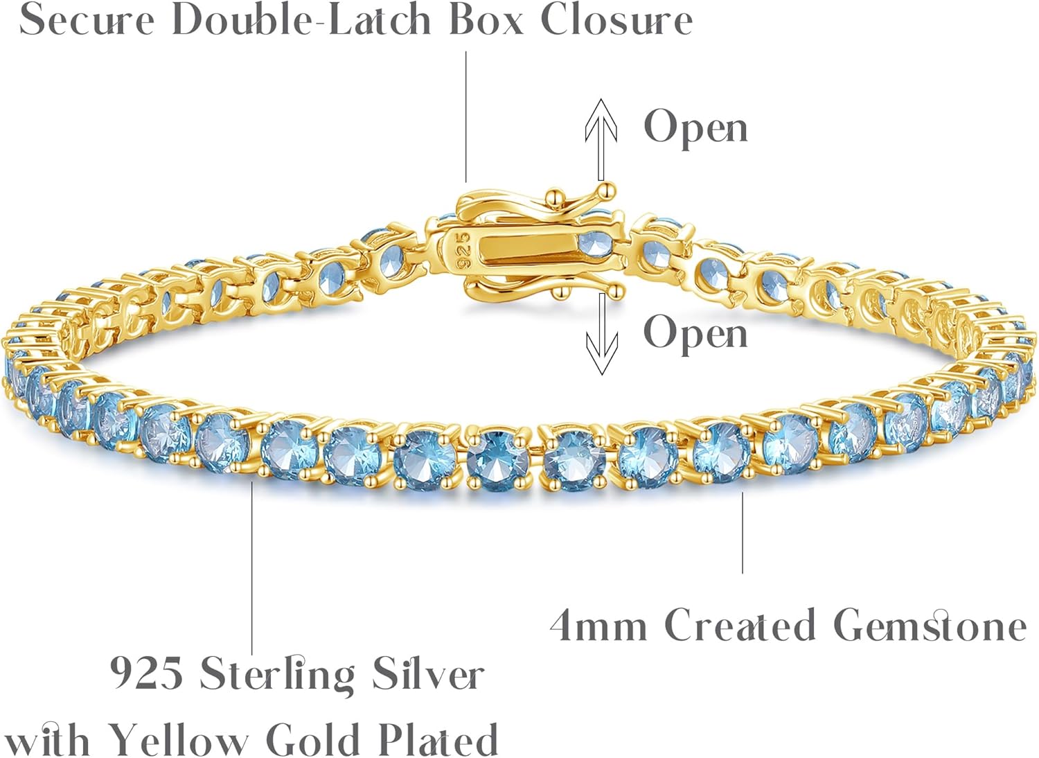 FANCIME 14K Vergoldet Damen Tennisarmband mit Synthetischer Edelstein, Geburtsstein Geschenk Schmuck für Sie Damen Mädchen, Länge 19 cm