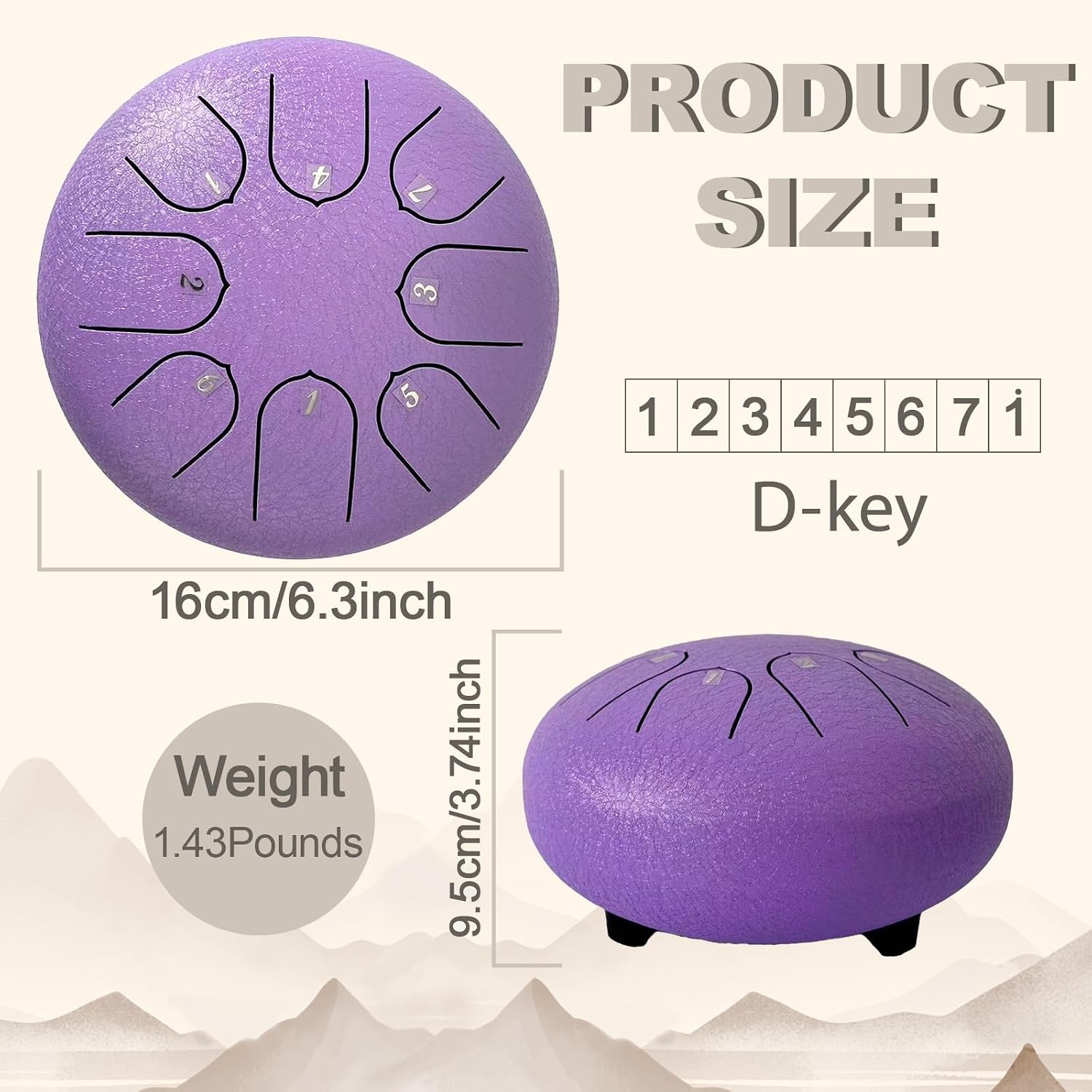 TUOKING Steel Tongue Drum 6 Inch 8 Notes D Major Rain Drum for Outside