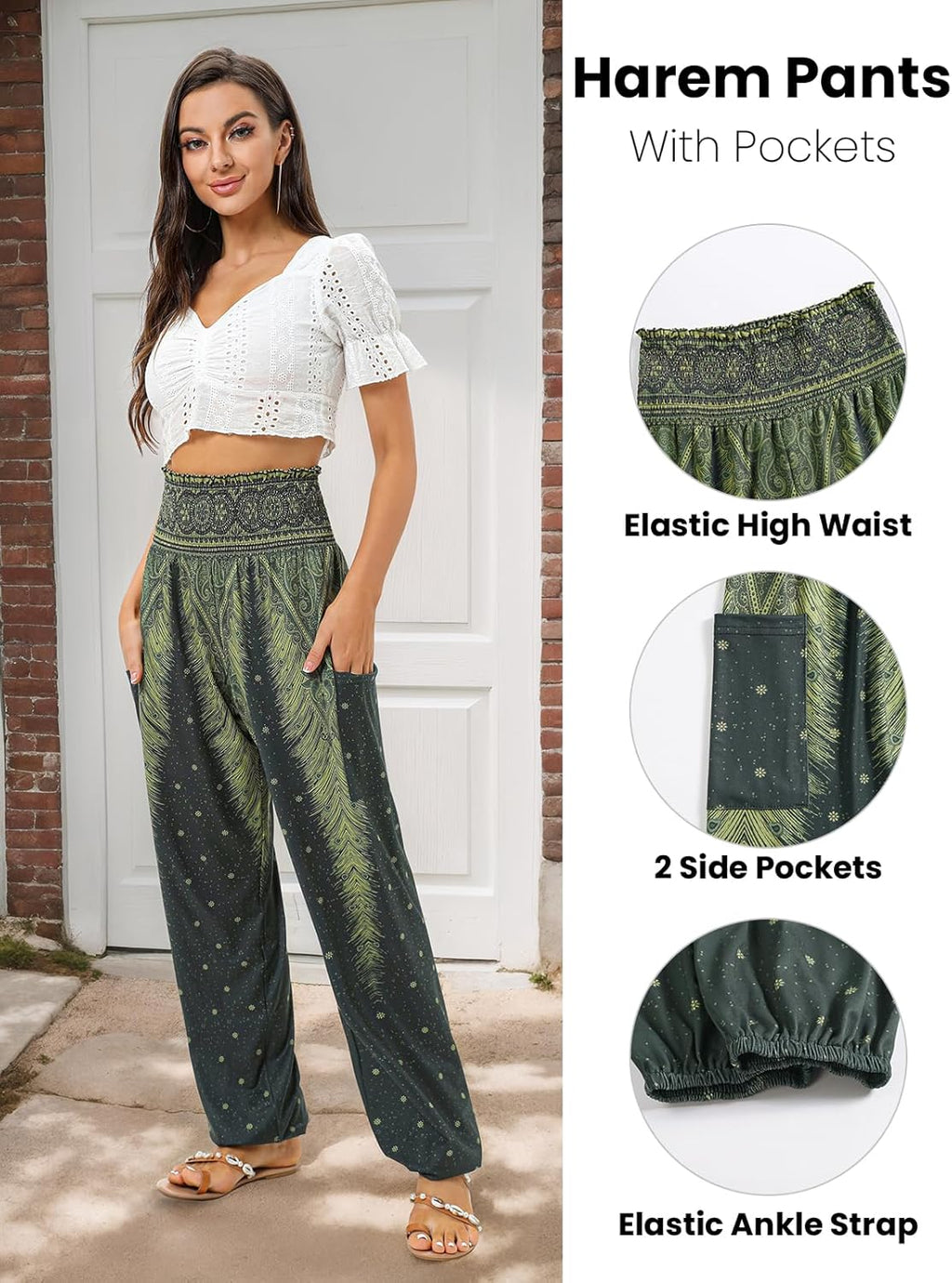 QIANXIZHAN Women's Harem Pants, High Waist Yoga Boho Trousers with Pockets