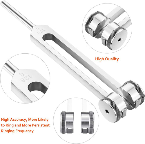 128 Hz Stimmgabel Aluminiumlegierung Stimmgabel Angebot Genaue Frequenzgang mit einem Silikonhammer, einem Reparaturwerkzeug und einem Reinigungstuch, Verpackt in einem weichen Samtbeutel