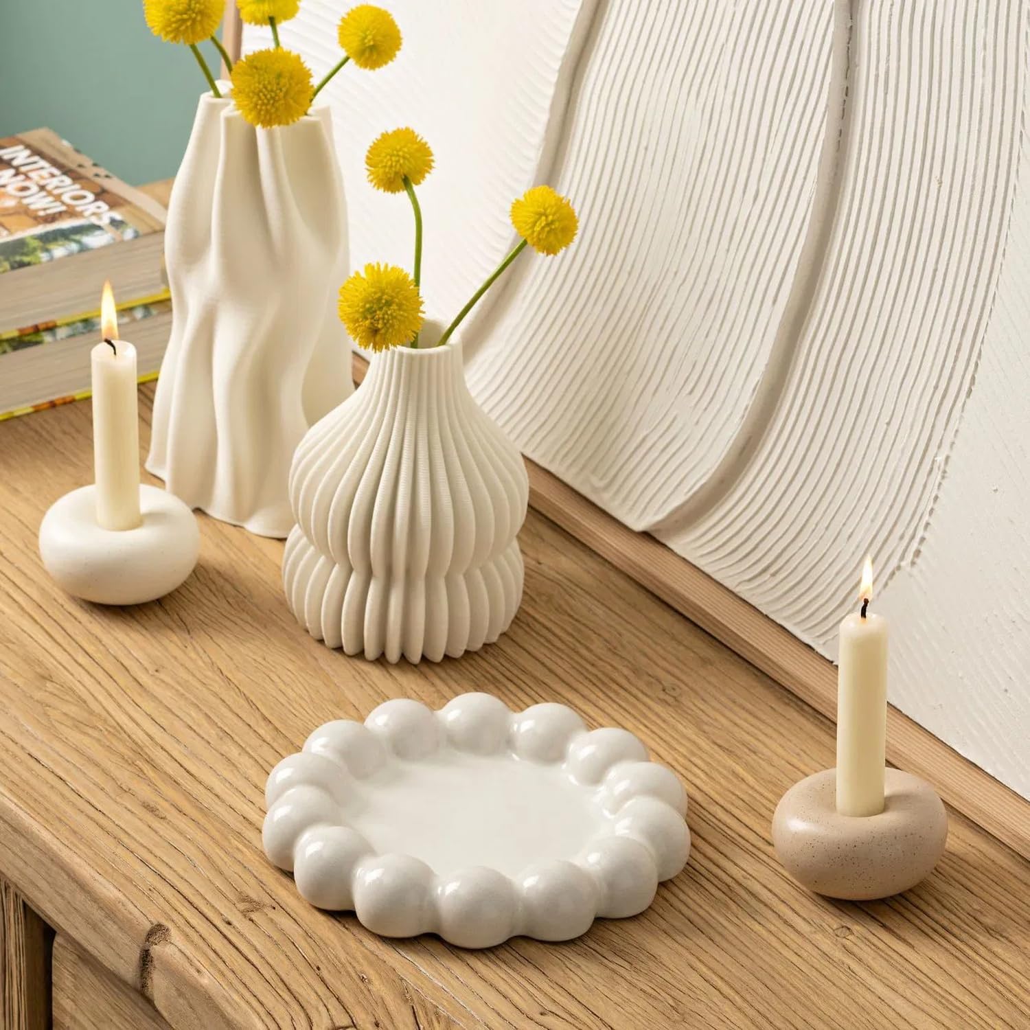 10 Spitzkerzen durchgefärbt (180x22mm) | RAL Stabkerzen mit 8h+ Brenndauer | Ohne Tropfen & Rußen | Tafelkerzen für Leuchter | Made in Germany (Natur)