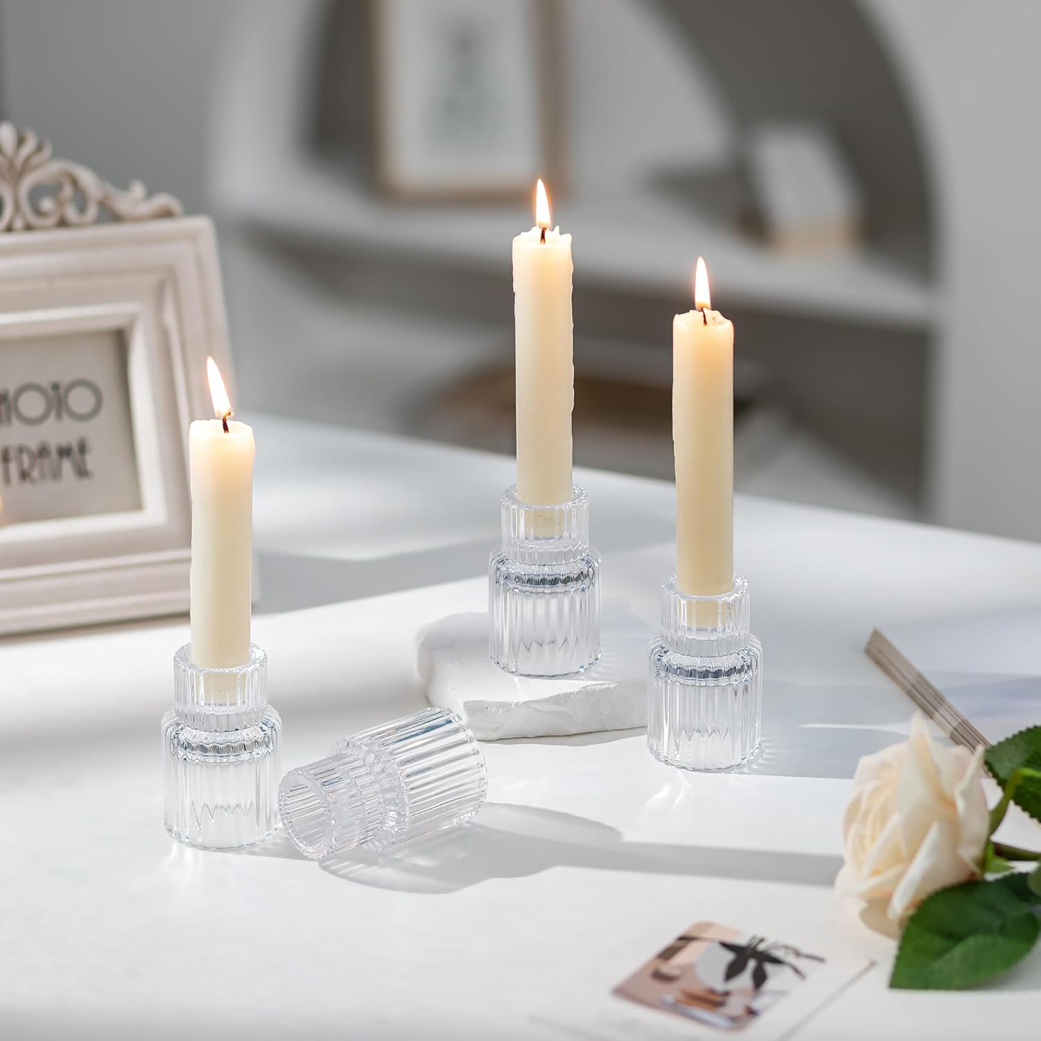 Romadedi Glass Candle Holder for Taper Candles - Set of 20 Small Taper Candle Holders Wedding Table Decoration for Taper Candle Dining Table Party Christmas Advent Living Room Vintage Decoration