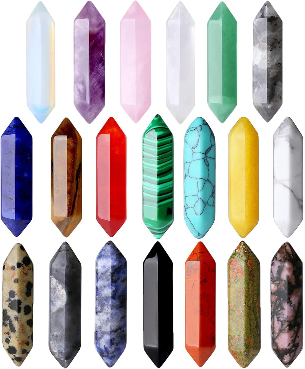 QINJIEJIE 20 Stück Edelsteine Sechseckige Kristalle Heilsteine Set Reiki Stein Amethyst Tigerauge Rosenquarz Heilende Kristall Edelstein Esoterik Geschenke Chakra Steine Spirituelle Deko