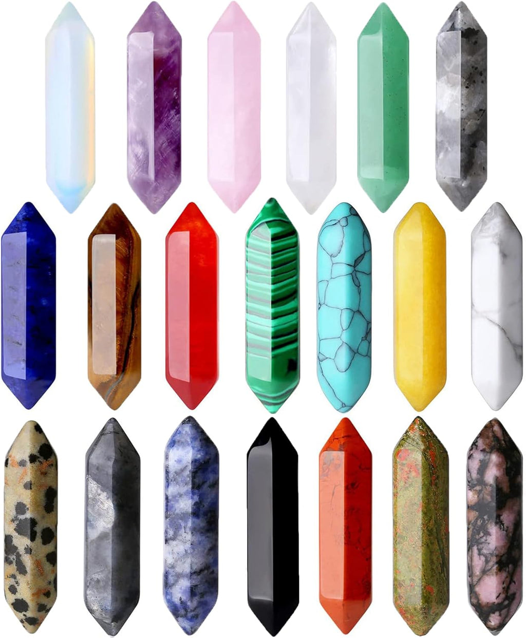 QINJIEJIE 20 Stück Edelsteine Sechseckige Kristalle Heilsteine Set Reiki Stein Amethyst Tigerauge Rosenquarz Heilende Kristall Edelstein Esoterik Geschenke Chakra Steine Spirituelle Deko