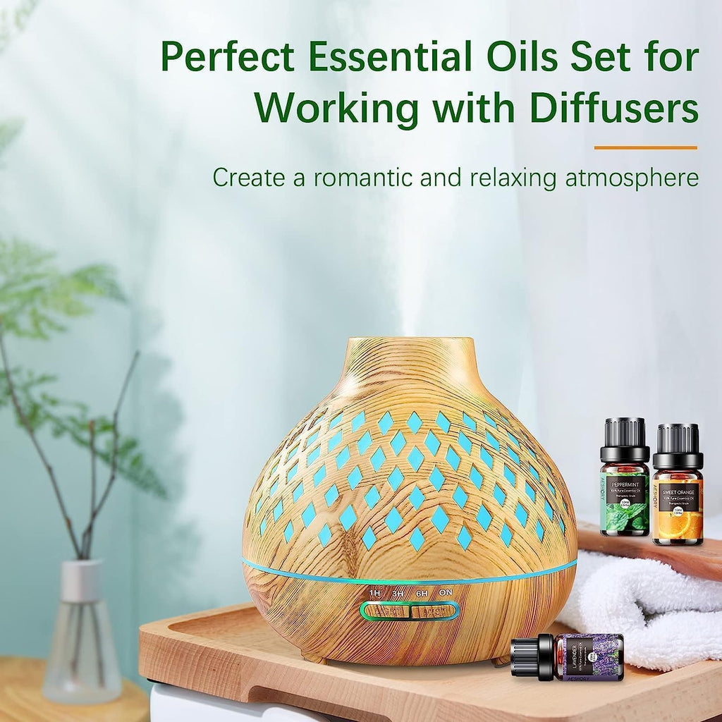 AESHORY Essential Oils Set for Diffuser 6 x 10 ml, 100% Natural Aromatherapy Fragrance Oil, Aroma Oil Gift Set for Soap, Candles, Humidifier, Spa - Lavender, Mint, Tea Tree, Sweet Orange, Eucalyptus